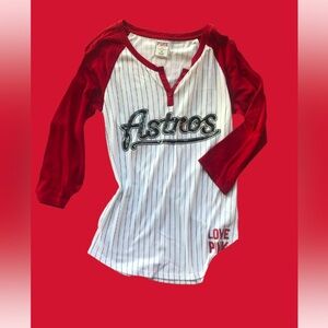 VS PINK Houston Astros Pinstripe quarter sleeve tee top Size Medium